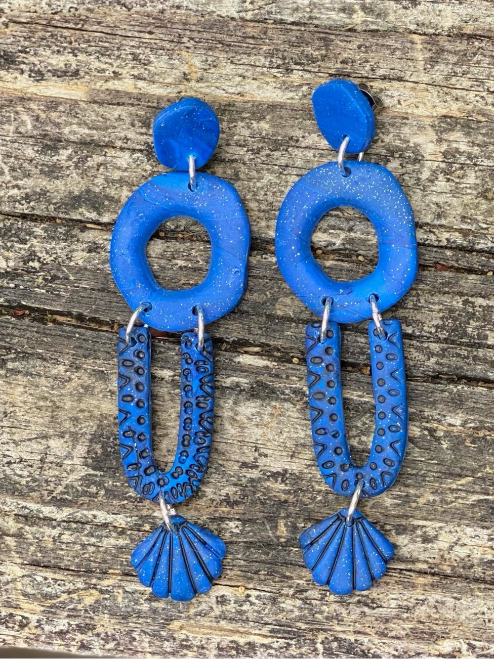 Handcrafted Cobalt Blue Dangle Shell Earrings